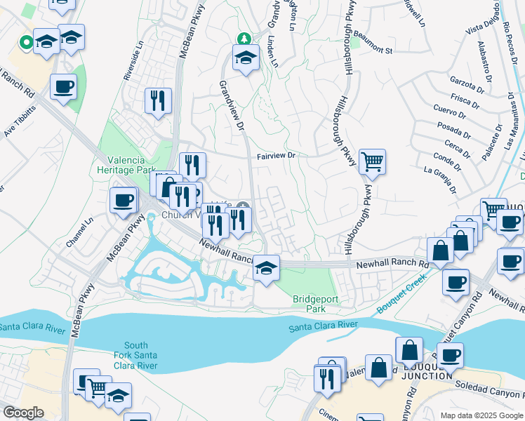 map of restaurants, bars, coffee shops, grocery stores, and more near 27116 Westview Lane in Santa Clarita