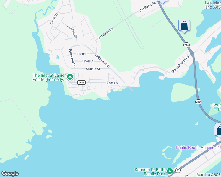 map of restaurants, bars, coffee shops, grocery stores, and more near 135 Scallop Drive in Holly Ridge