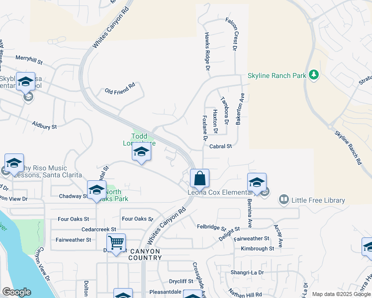 map of restaurants, bars, coffee shops, grocery stores, and more near 19006 Saddleback Ridge Road in Santa Clarita