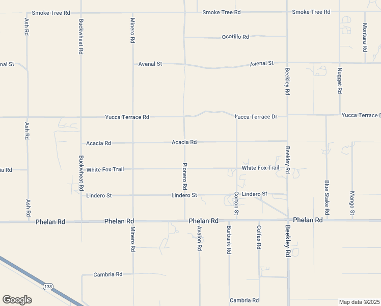 map of restaurants, bars, coffee shops, grocery stores, and more near 9975 Pionero Road in Phelan