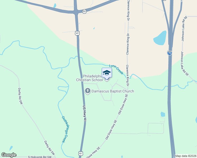 map of restaurants, bars, coffee shops, grocery stores, and more near 176 Hensley Road Southeast in Adairsville
