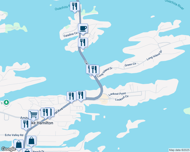 map of restaurants, bars, coffee shops, grocery stores, and more near 5201 Central Avenue in Hot Springs