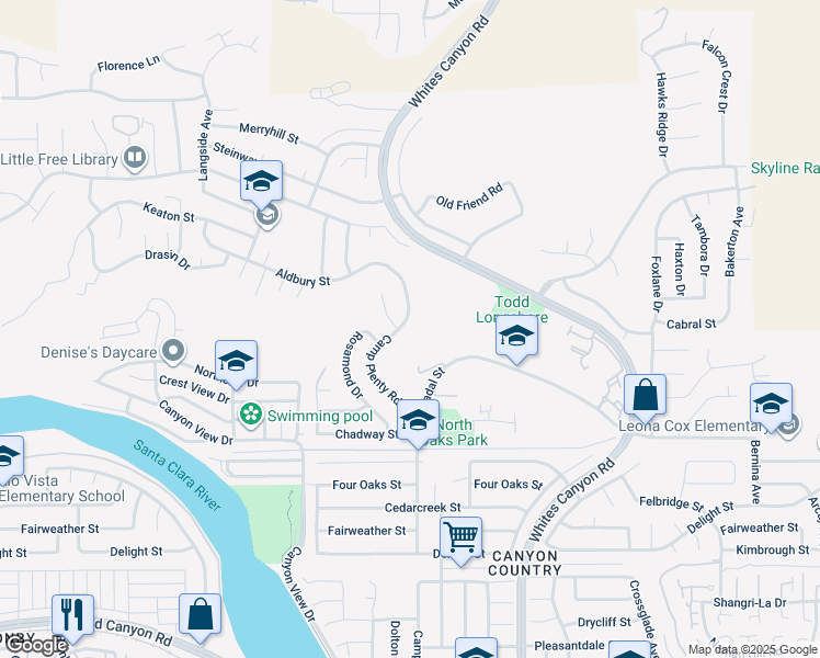 map of restaurants, bars, coffee shops, grocery stores, and more near 27936 Camp Plenty Road in Santa Clarita