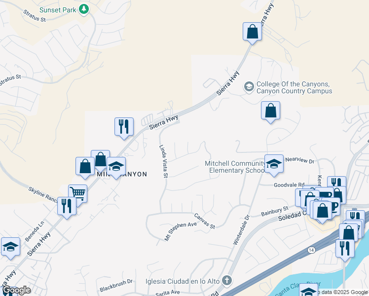 map of restaurants, bars, coffee shops, grocery stores, and more near 28629 Crown Heights Court in Santa Clarita