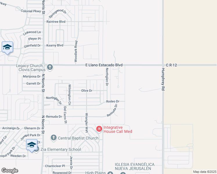 map of restaurants, bars, coffee shops, grocery stores, and more near 2705 Northglen Drive in Clovis