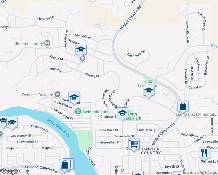 map of restaurants, bars, coffee shops, grocery stores, and more near 27877 Rosamond Drive in Santa Clarita