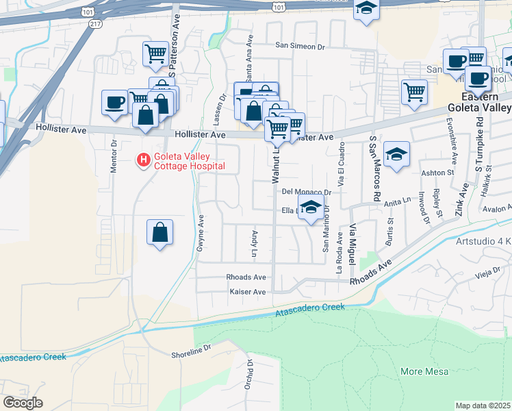 map of restaurants, bars, coffee shops, grocery stores, and more near 474 Cinderella Lane in Santa Barbara