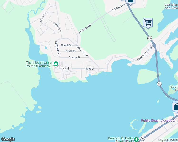 map of restaurants, bars, coffee shops, grocery stores, and more near 135 Scallop Drive in Holly Ridge