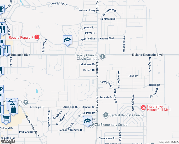 map of restaurants, bars, coffee shops, grocery stores, and more near 128 Mariposa Drive in Clovis