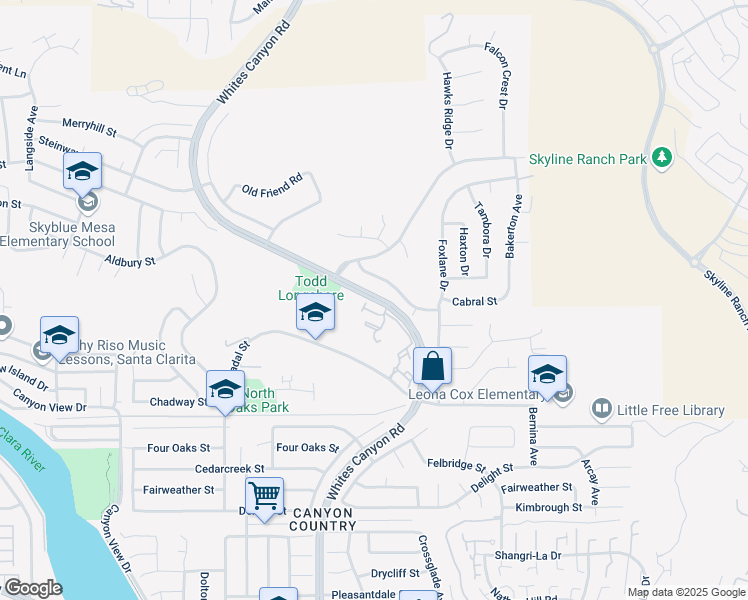 map of restaurants, bars, coffee shops, grocery stores, and more near 28450 Whites Canyon Road in Santa Clarita