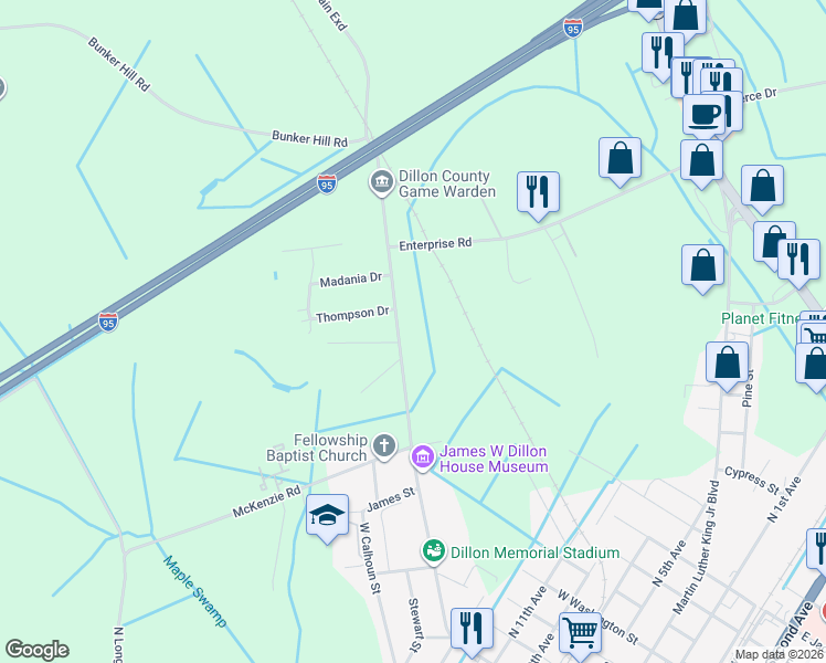 map of restaurants, bars, coffee shops, grocery stores, and more near 1244 West Main Street in Dillon