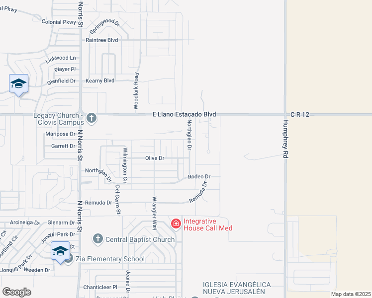 map of restaurants, bars, coffee shops, grocery stores, and more near 2708 Northglen Drive in Clovis