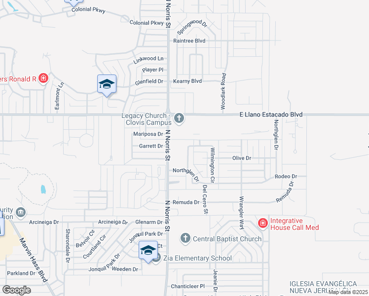 map of restaurants, bars, coffee shops, grocery stores, and more near 128 Wilmington Circle in Clovis