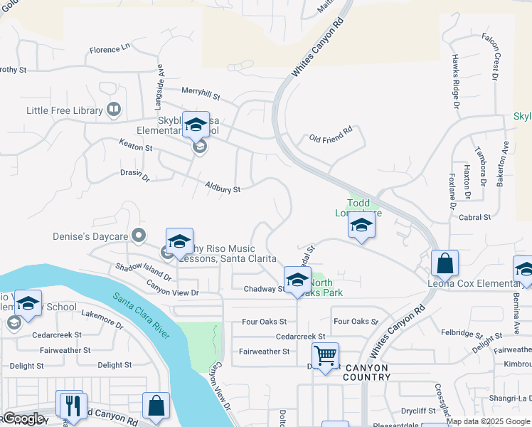 map of restaurants, bars, coffee shops, grocery stores, and more near 27877 Rosamond Drive in Santa Clarita