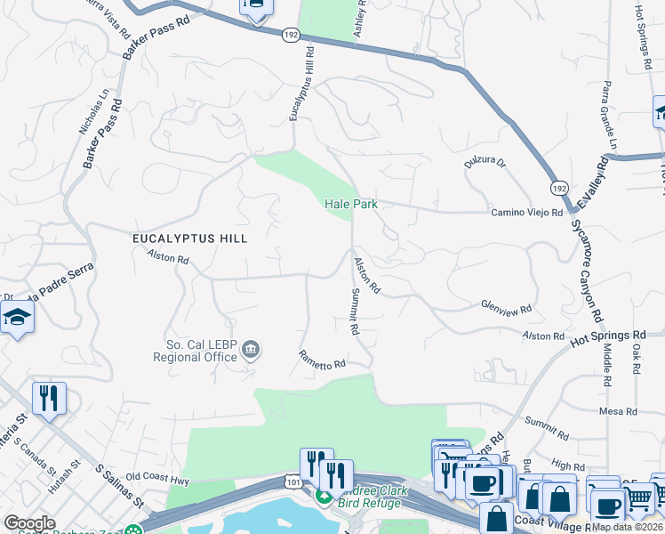 map of restaurants, bars, coffee shops, grocery stores, and more near 270 Rametto Road in Santa Barbara