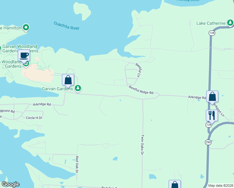 map of restaurants, bars, coffee shops, grocery stores, and more near 394 Arkridge Road in Garland County