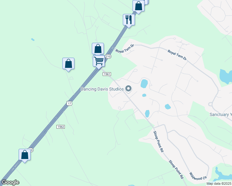 map of restaurants, bars, coffee shops, grocery stores, and more near 50 Blakes Chapel Road in Hampstead