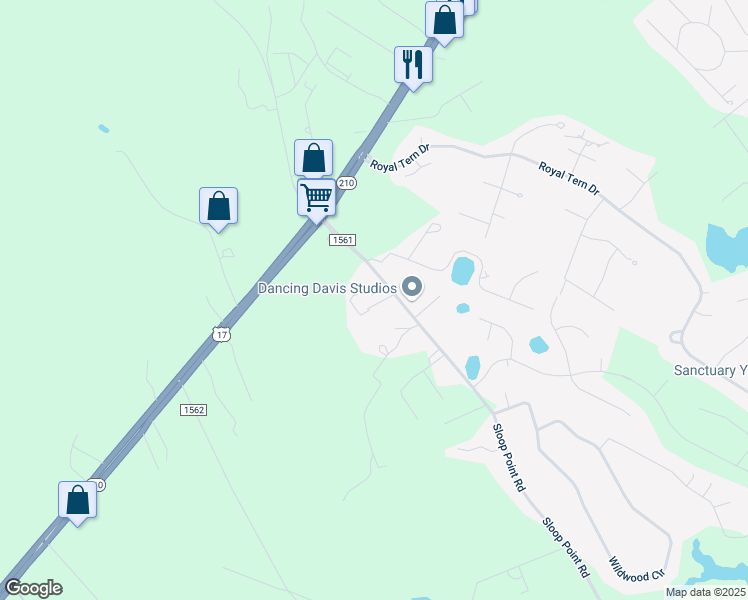 map of restaurants, bars, coffee shops, grocery stores, and more near 50 Blakes Chapel Road in Hampstead