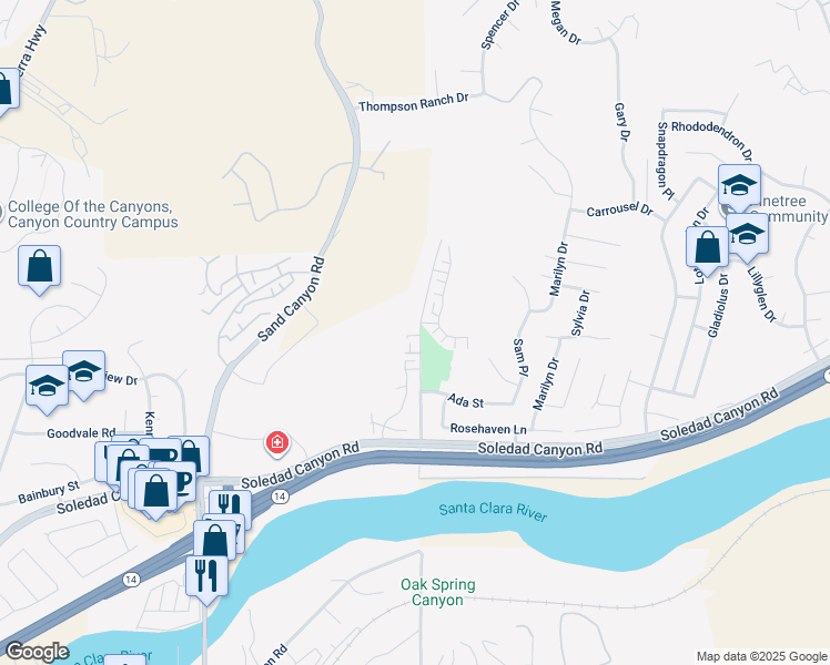 map of restaurants, bars, coffee shops, grocery stores, and more near 28979 Oak Springs Canyon Road in Santa Clarita