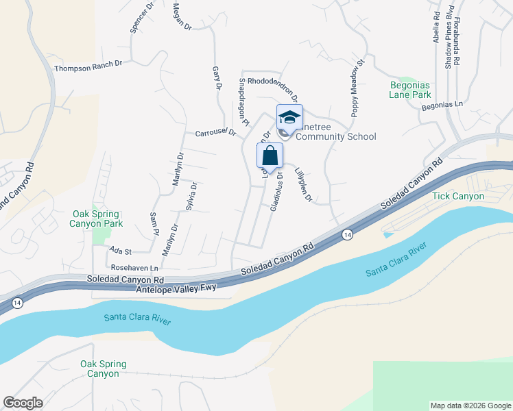 map of restaurants, bars, coffee shops, grocery stores, and more near 28975 Lotusgarden Drive in Santa Clarita