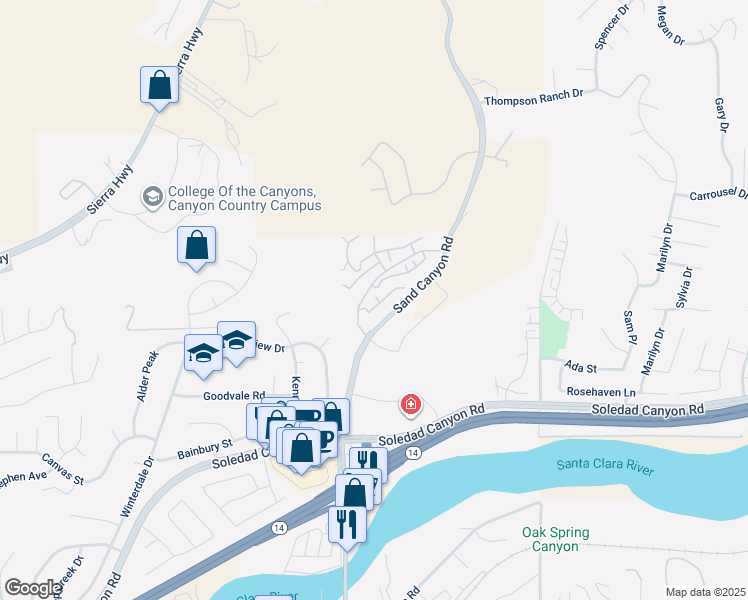 map of restaurants, bars, coffee shops, grocery stores, and more near 28922 N.Silver Saddle Circle in Santa Clarita