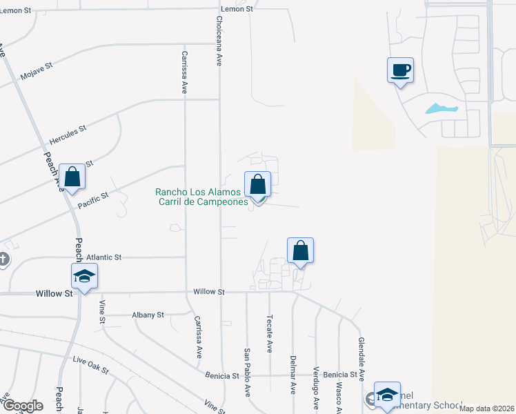 map of restaurants, bars, coffee shops, grocery stores, and more near 9983 Choiceana Avenue in Hesperia