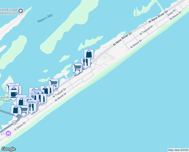 map of restaurants, bars, coffee shops, grocery stores, and more near 714 Sunrise Court in Surf City