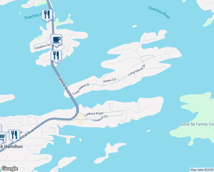 map of restaurants, bars, coffee shops, grocery stores, and more near 235 Long Island Drive in Hot Springs