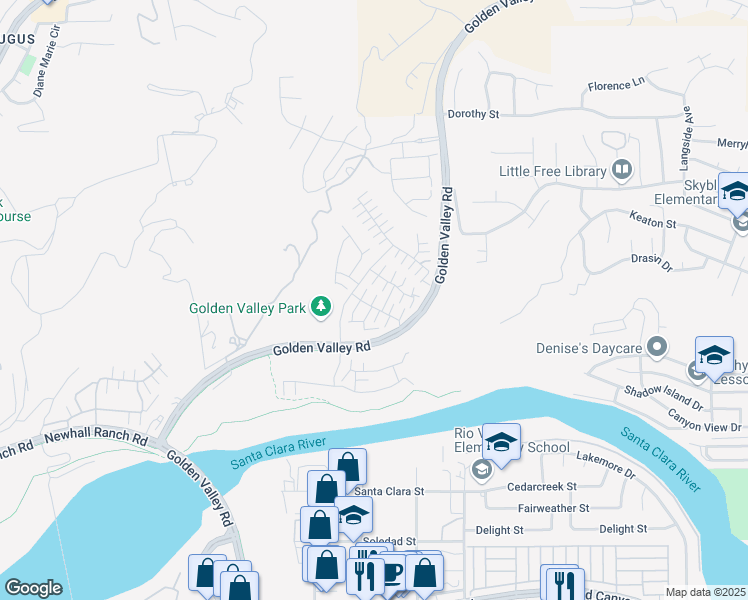 map of restaurants, bars, coffee shops, grocery stores, and more near 27279 Dryden Drive in Santa Clarita