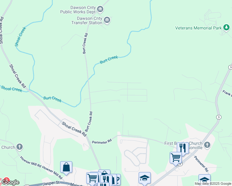 map of restaurants, bars, coffee shops, grocery stores, and more near 198 Red Hawk Drive in Dawsonville