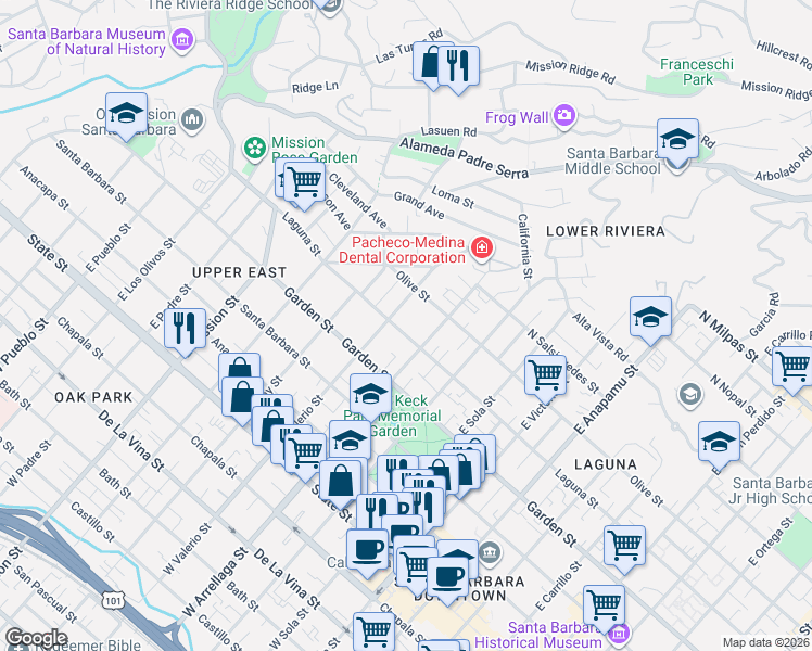 map of restaurants, bars, coffee shops, grocery stores, and more near in Santa Barbara