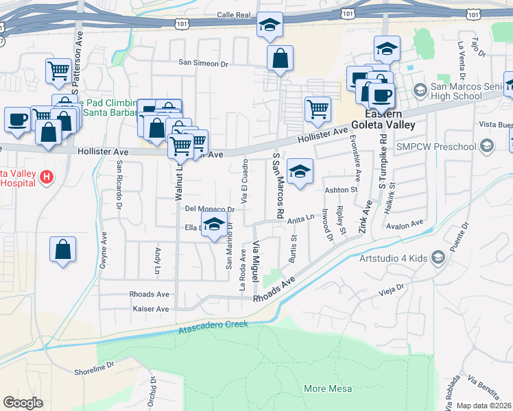 map of restaurants, bars, coffee shops, grocery stores, and more near 5019 Calle Sonia in Santa Barbara