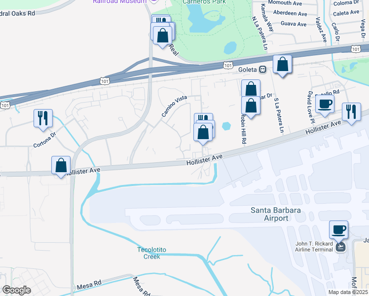 map of restaurants, bars, coffee shops, grocery stores, and more near 130 Willow Springs Lane in Gaviota