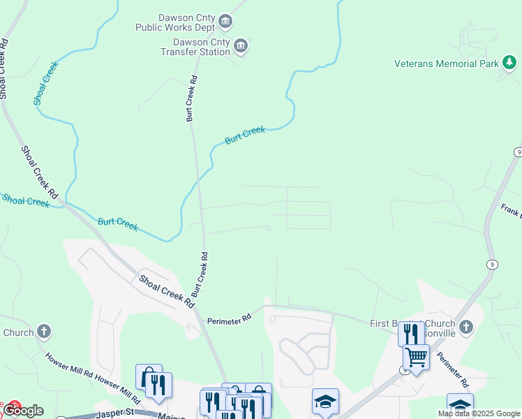 map of restaurants, bars, coffee shops, grocery stores, and more near 198 Red Hawk Drive in Dawsonville