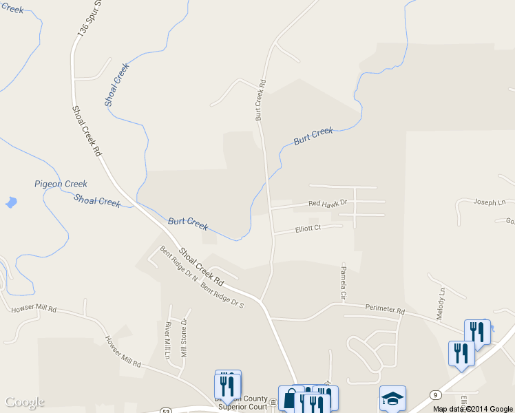 map of restaurants, bars, coffee shops, grocery stores, and more near 359 Burt Creek Road in Dawsonville
