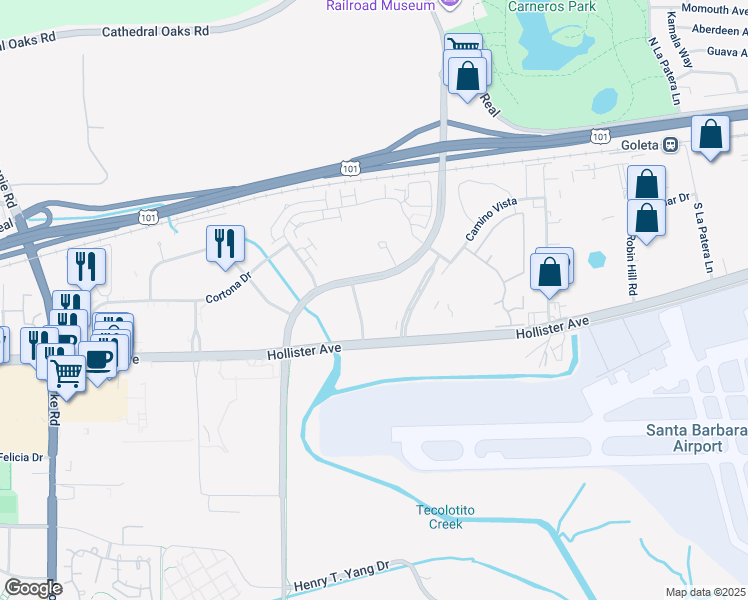 map of restaurants, bars, coffee shops, grocery stores, and more near in Goleta