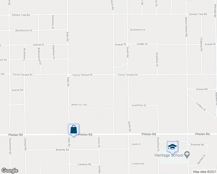 map of restaurants, bars, coffee shops, grocery stores, and more near 10024 Anderson Ranch Road in Phelan