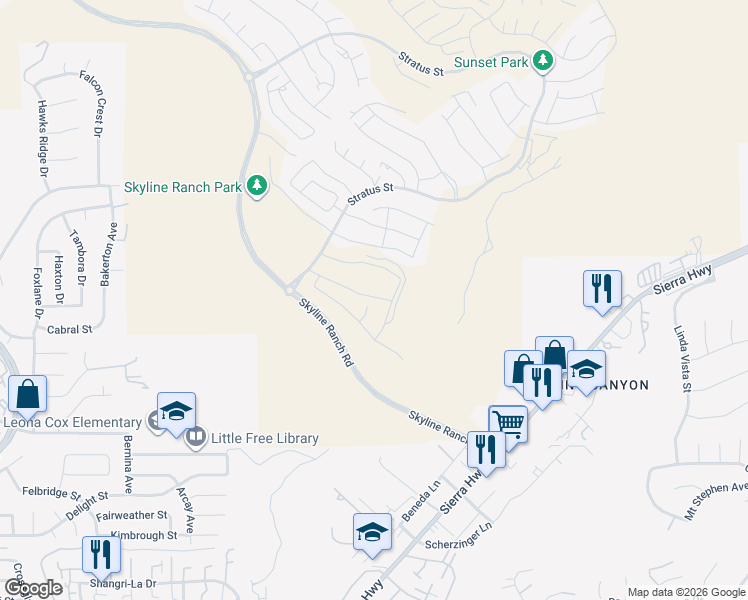 map of restaurants, bars, coffee shops, grocery stores, and more near 18114 Azul Way in Santa Clarita