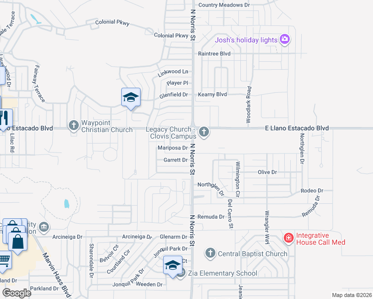 map of restaurants, bars, coffee shops, grocery stores, and more near 237 Mariposa Drive in Clovis