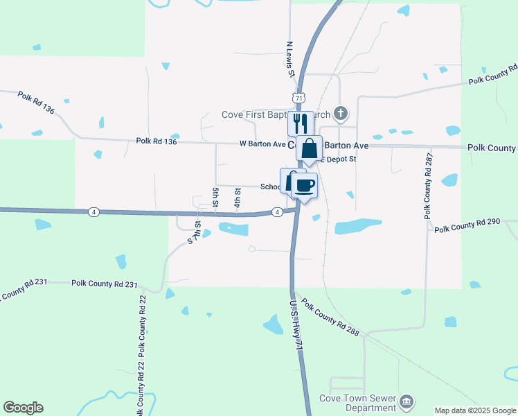 map of restaurants, bars, coffee shops, grocery stores, and more near 127 School Street in Cove