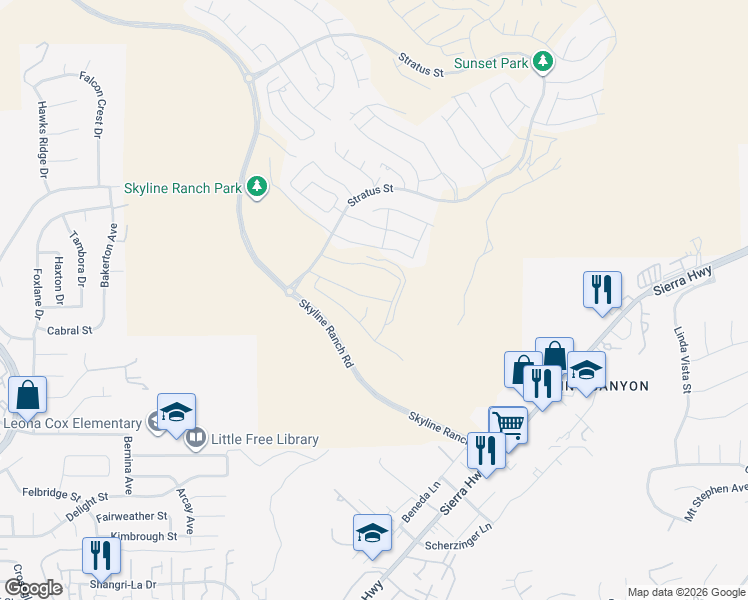 map of restaurants, bars, coffee shops, grocery stores, and more near 18114 Azul Way in Santa Clarita