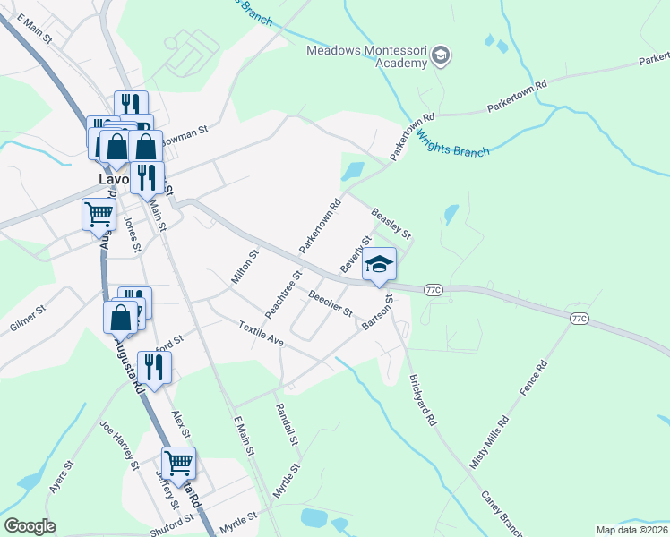 map of restaurants, bars, coffee shops, grocery stores, and more near 449 Hartwell Road in Lavonia