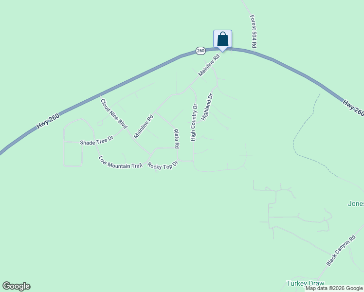 map of restaurants, bars, coffee shops, grocery stores, and more near 3425 Riata Road in Navajo County