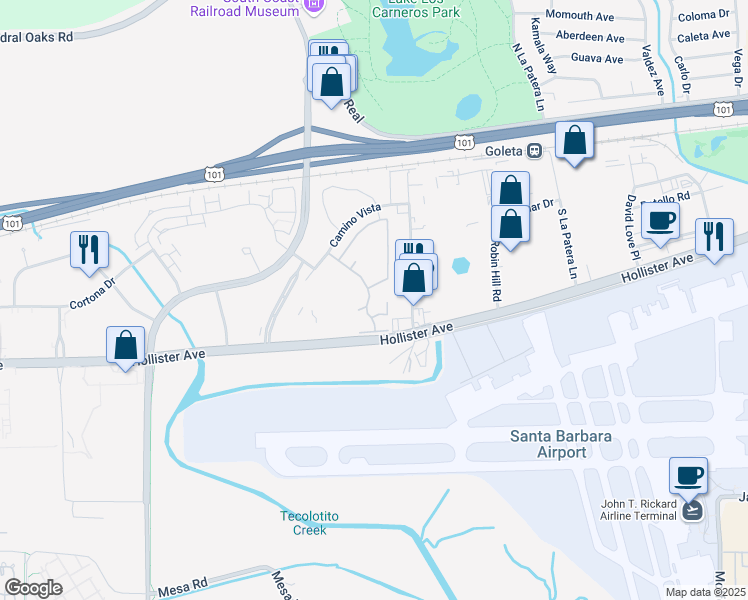map of restaurants, bars, coffee shops, grocery stores, and more near 130 Willow Springs Lane in Gaviota