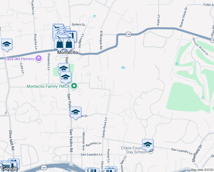 map of restaurants, bars, coffee shops, grocery stores, and more near 430 Santa Rosa Lane in Montecito