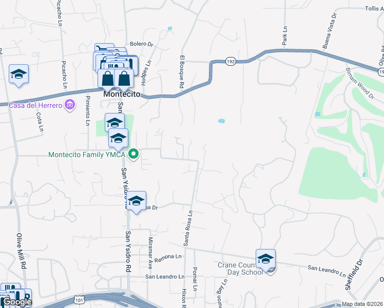 map of restaurants, bars, coffee shops, grocery stores, and more near 430 Santa Rosa Lane in Montecito