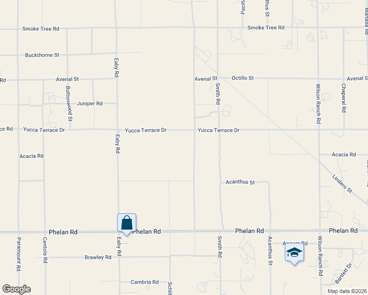 map of restaurants, bars, coffee shops, grocery stores, and more near 10024 Anderson Ranch Road in Phelan
