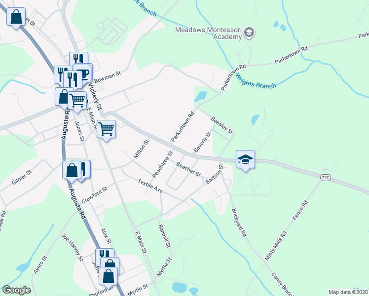 map of restaurants, bars, coffee shops, grocery stores, and more near 449 Hartwell Road in Lavonia