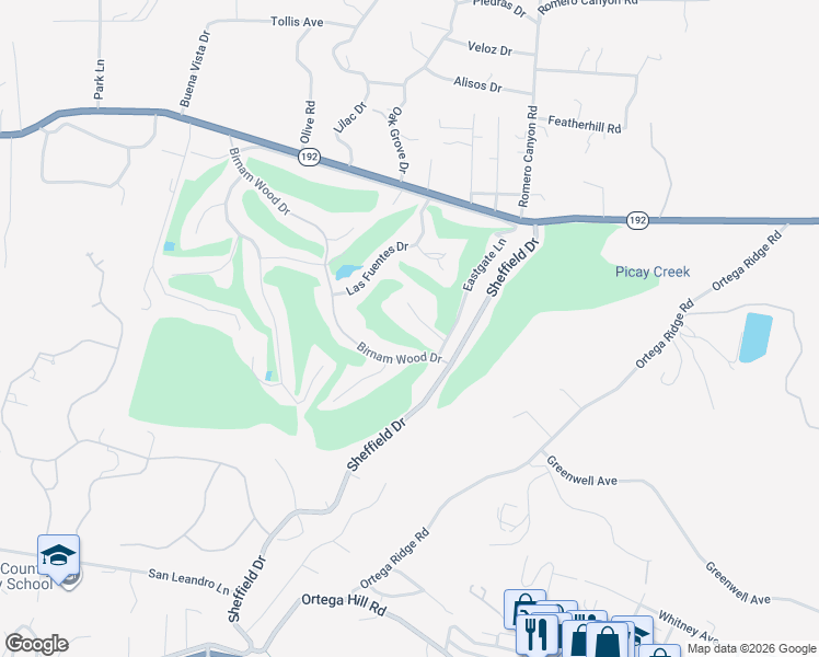 map of restaurants, bars, coffee shops, grocery stores, and more near 2138 Birnam Wood Drive in Montecito