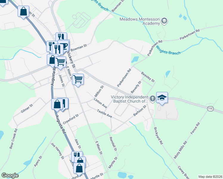 map of restaurants, bars, coffee shops, grocery stores, and more near 376 Hartwell Road in Lavonia